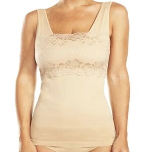 Rhonda Shear Lace Overlay Seamless Tank With Shelf Bra in Nude sz 3X - New w/Tag